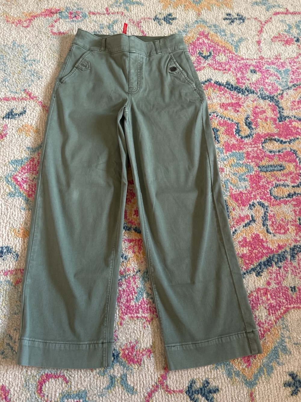 SPANX Wide Leg Trousers in Olive Green